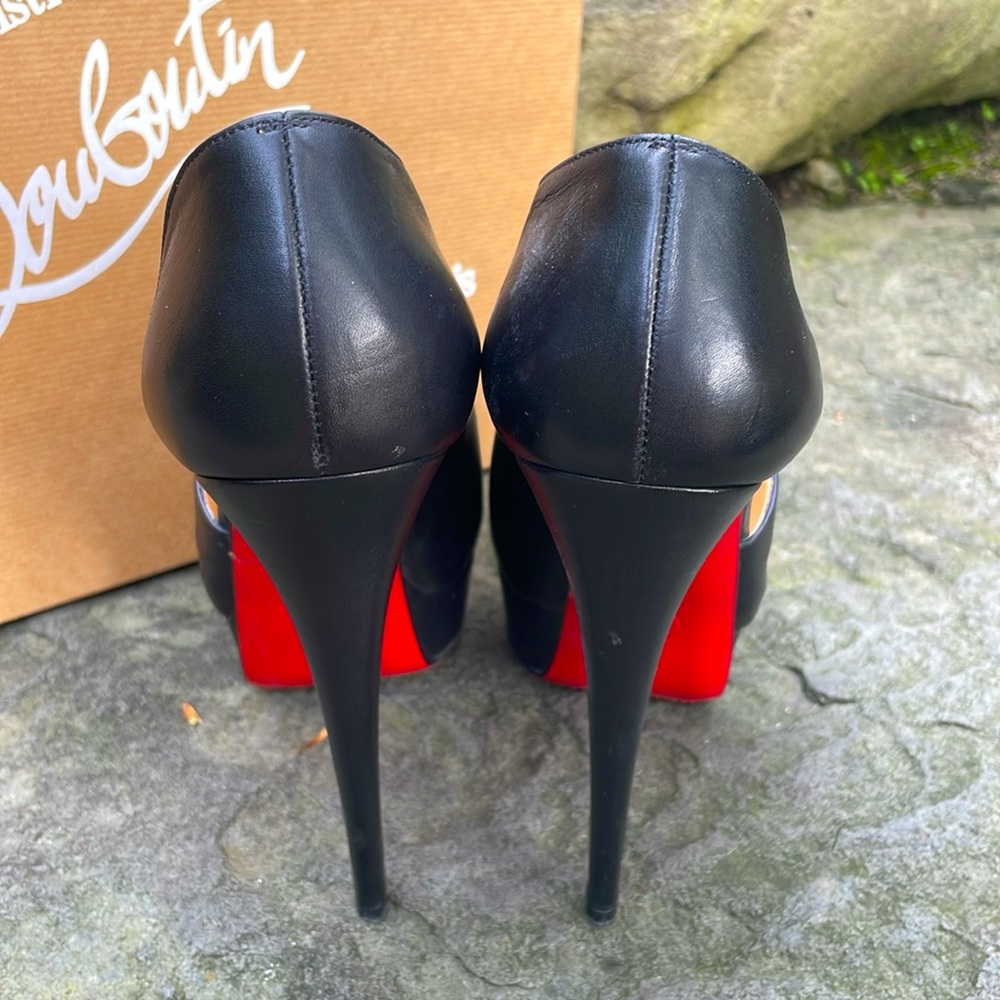 CHRISTIAN LOUBOUTIN VERITA BLACK LEATHER 6” STILLETTO HEEL PEEP TOE PUMPS🔥👠-9 - Picture 7 of 15